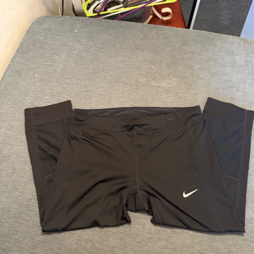 Nike Dri-FIT Mens Black Running Leggings Cropped Training Tights Size M
